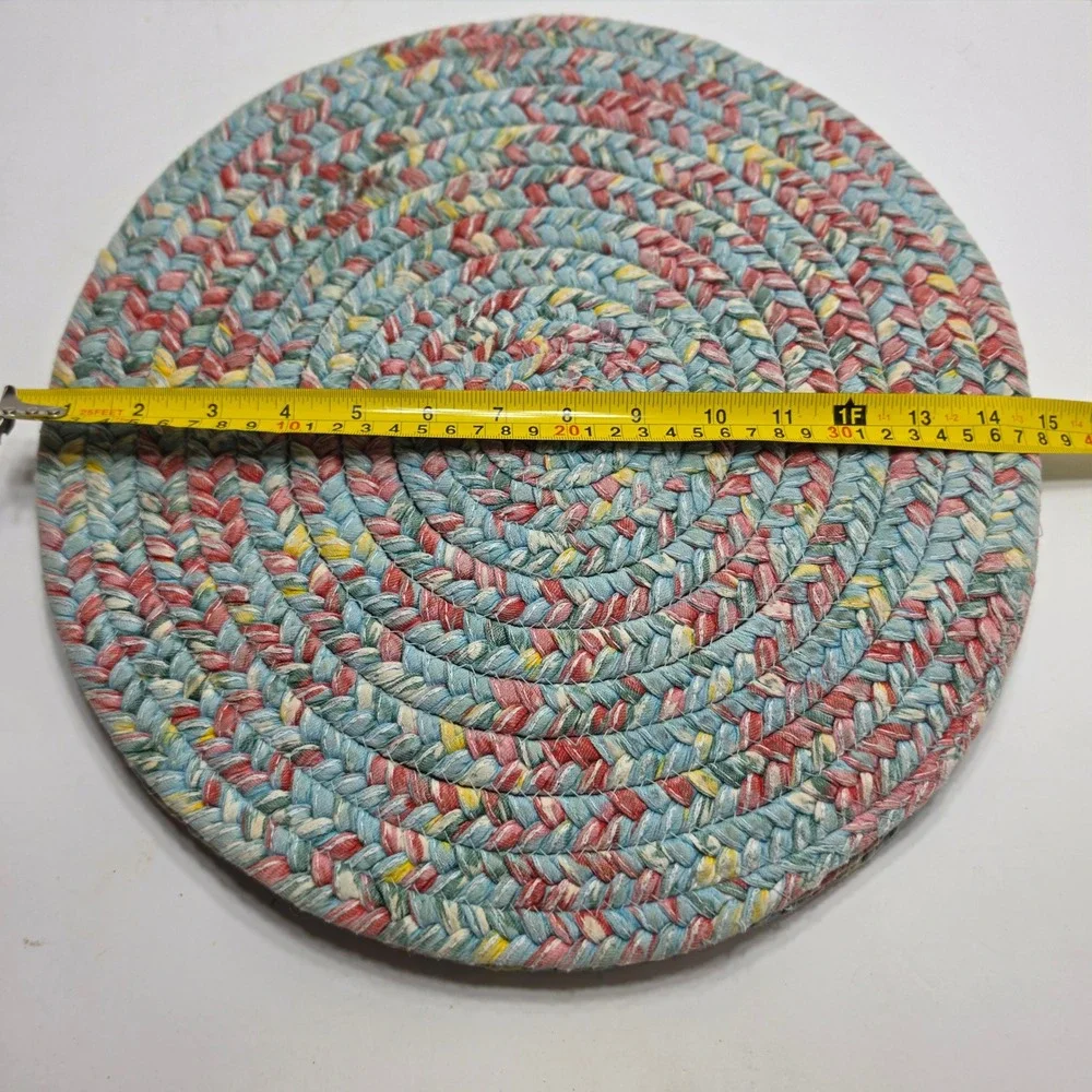Set of 4 Braided Round Placemats Multi-Color Blue Red Yellow 15 Inch Farmhouse